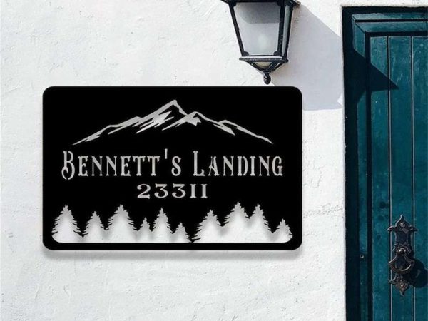 Personalized Mountain Log Cabin Address Sign House Number Plaque Custom Metal Sign