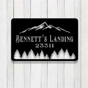 Personalized Mountain Log Cabin Address Sign House Number Plaque Custom Metal Sign 2