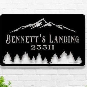 Personalized Mountain Log Cabin Address Sign House Number Plaque Custom Metal Sign