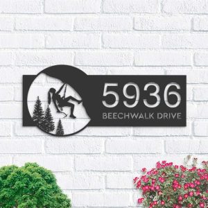 Personalized Mountain Rock Climbing Address Sign House Number Plaque Custom Metal Sign 1