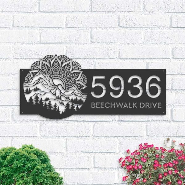 Personalized Mountain Scene Mandala Wild Life Address Sign House Number Plaque Custom Metal Sign