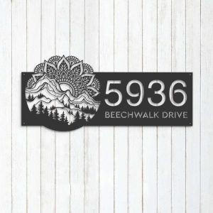 Personalized Mountain Scene Mandala Wild Life Address Sign House Number Plaque Custom Metal Sign
