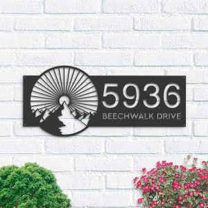 Personalized Mountain Scene Sunrise Sun Set Address Sign House Number Plaque Custom Metal Sign 1