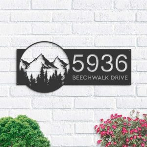 Personalized Mountain Scene Wild Life Address Sign House Number Plaque Custom Metal Sign