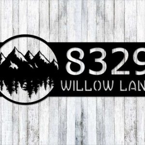 Personalized Mountains Trees Address Sign Nature Mountainview House Number Plaque Custom Metal Sign 2