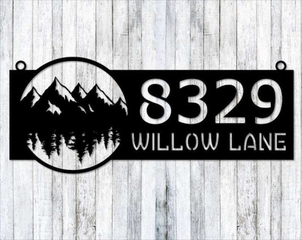 Personalized Mountains Trees Address Sign Nature Mountainview House Number Plaque Custom Metal Sign