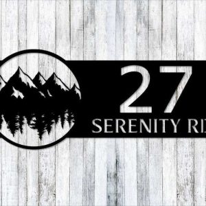 Personalized Mountains Trees Address Sign Nature Mountainview House Number Plaque Custom Metal Sign