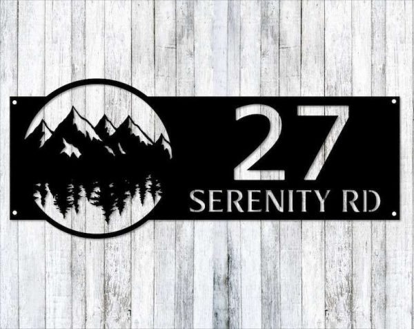 Personalized Mountains Trees Address Sign Nature Mountainview House Number Plaque Custom Metal Sign