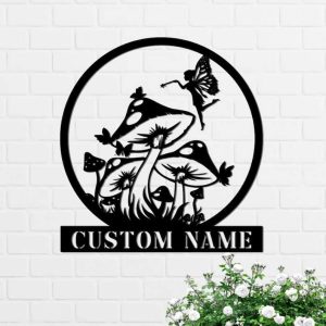 Personalized Mushrooms Garden Fairy Butterly Decorative Custom Metal Sign