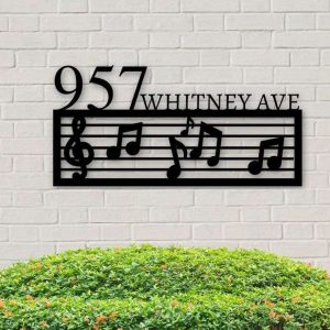 Personalized Music Note Staves Address Sign House Number Plaque Custom Metal Sign 2