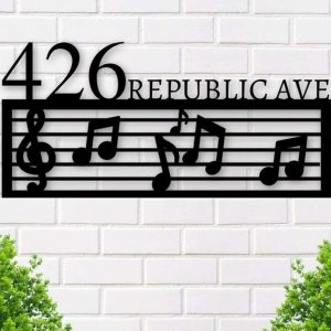 Personalized Music Note Staves Address Sign House Number Plaque Custom Metal Sign
