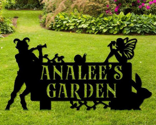 Personalized Mythical Garden Faun Fairy Rabbit Snail Garden Yard Stakes Decorative Custom Metal Sign