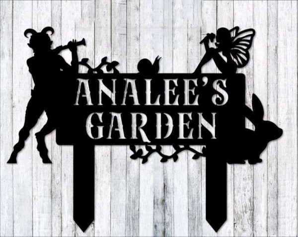 Personalized Mythical Garden Faun Fairy Rabbit Snail Garden Yard Stakes Decorative Custom Metal Sign