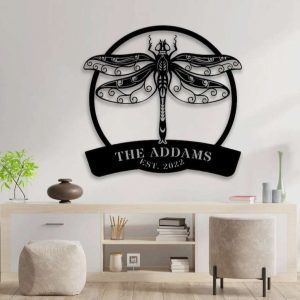 Personalized Name And Est Date Dragonfly Garden Decorative Custom Metal Sign 1