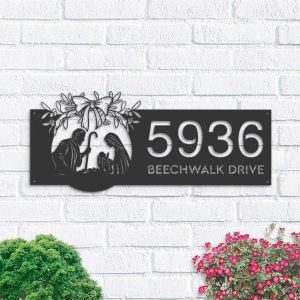 Personalized Nativity Scene Christian Jesus V2 Address Sign House Number Plaque Custom Metal Sign 1