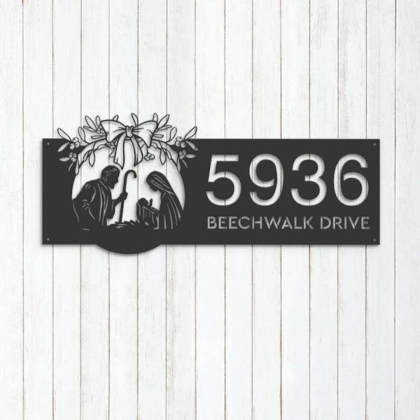 Personalized Nativity Scene Christian Jesus V2 Address Sign House Number Plaque Custom Metal Sign