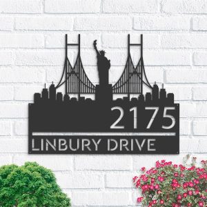 Personalized New York Statue of Liberty City Skyline Address Sign House Number Plaque Custom Metal Sign 1