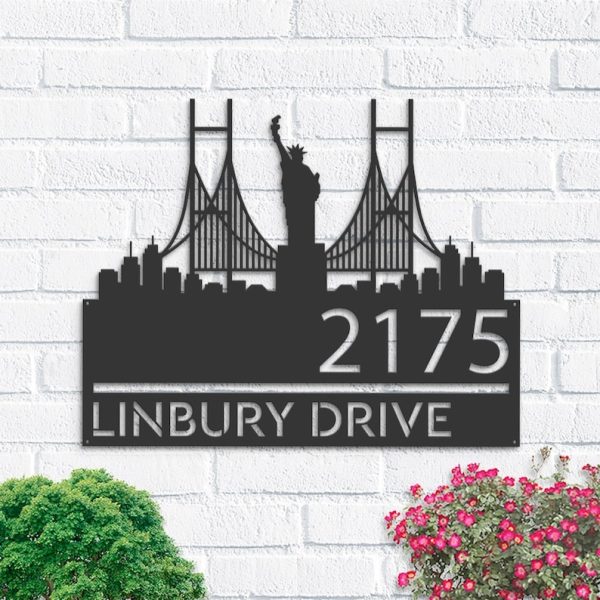 Personalized New York Statue of Liberty City Skyline Address Sign House Number Plaque Custom Metal Sign