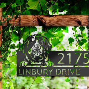 Personalized Newfoundland Dog Cute Puppy Address Sign House Number Plaque Custom Metal Sign 2 1