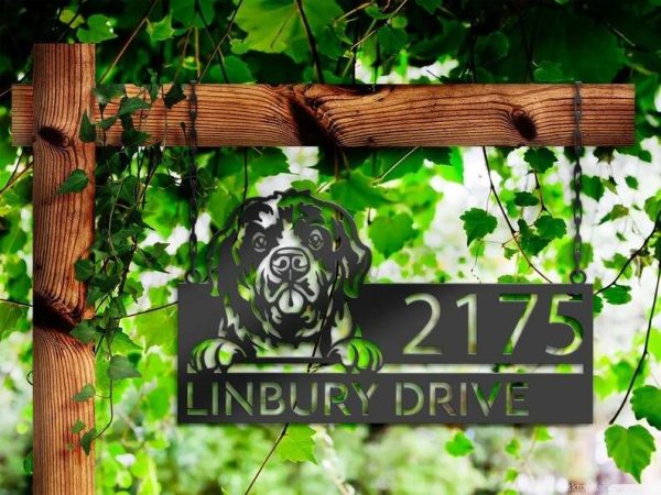 Personalized Newfoundland Dog Cute Puppy Address Sign House Number Plaque Custom Metal Sign