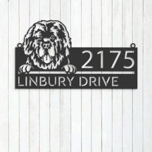 Personalized Newfoundland Dog Cute Puppy Address Sign House Number Plaque Custom Metal Sign