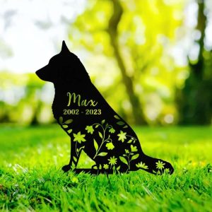 Personalized Norwegian Elkhound Dog Memorial Sign Yard Stakes Floral Norwegian Elkhound Dog Grave Marker Cemetery Decor Custom Metal Sign 1