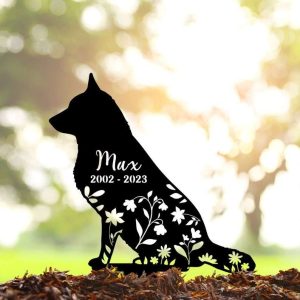 Personalized Norwegian Elkhound Dog Memorial Sign Yard Stakes Floral Norwegian Elkhound Dog Grave Marker Cemetery Decor Custom Metal Sign 2