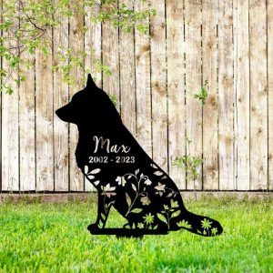 Personalized Norwegian Elkhound Dog Memorial Sign Yard Stakes Floral Norwegian Elkhound Dog Grave Marker Cemetery Decor Custom Metal Sign 3