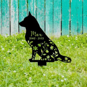 Personalized Norwegian Elkhound Dog Memorial Sign Yard Stakes Floral Norwegian Elkhound Dog Grave Marker Cemetery Decor Custom Metal Sign 4