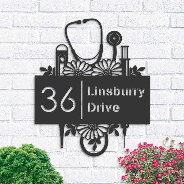 Personalized Nurse Medical Tools Address Sign House Number Plaque Custom Metal Sign