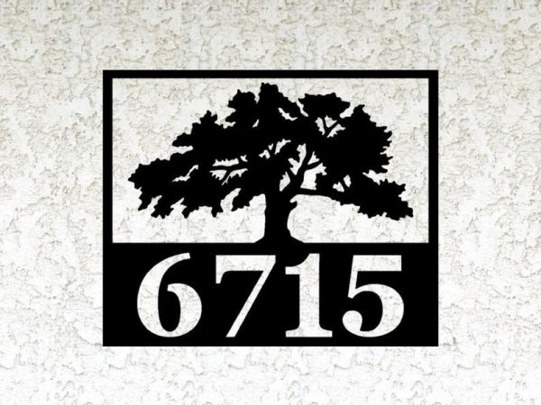 Personalized Oak Tree V1 Address Sign House Number Plaque Custom Metal Sign