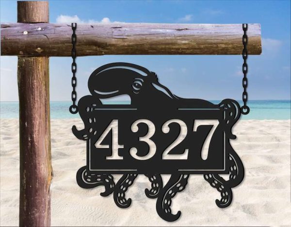 Personalized Octopus Address Sign Beach House Nautical House Number Plaque Custom Metal Sign