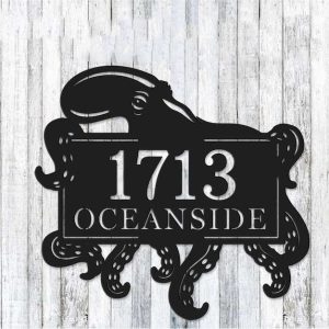 Personalized Octopus Address Sign Beach House Nautical House Number Plaque Custom Metal Sign