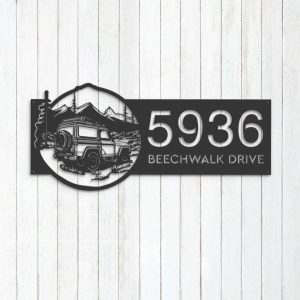 Personalized Offroad Car Mountain Address Sign House Number Plaque Custom Metal Sign