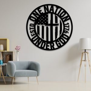 Personalized One Nation Under God Sign Independence Day Veteran Day Patriotic Decor Custom Metal Sign 1