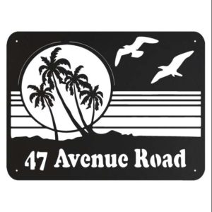 Personalized Palm Tree Seagull Sunset Address Sign House Number Plaque Custom Metal Sign