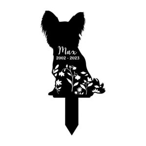 Personalized Papillon Dog Memorial Sign Yard Stakes Floral Papillon Dog Grave Marker Cemetery Decor Custom Metal Sign