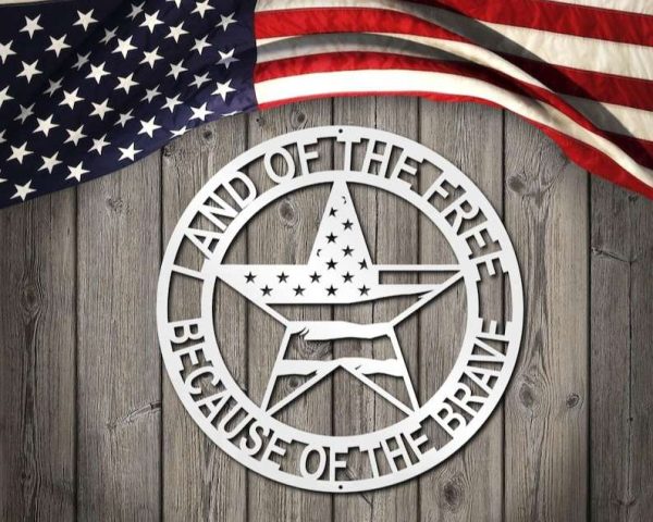 Personalized Patriotic Star Sign Home Of the Free Independence Day Veteran Day Patriotic Decor Custom Metal Sign