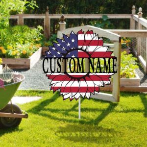 Personalized Patriotic Sunflower Garden Yard Stakes Decorative Custom Metal Sign