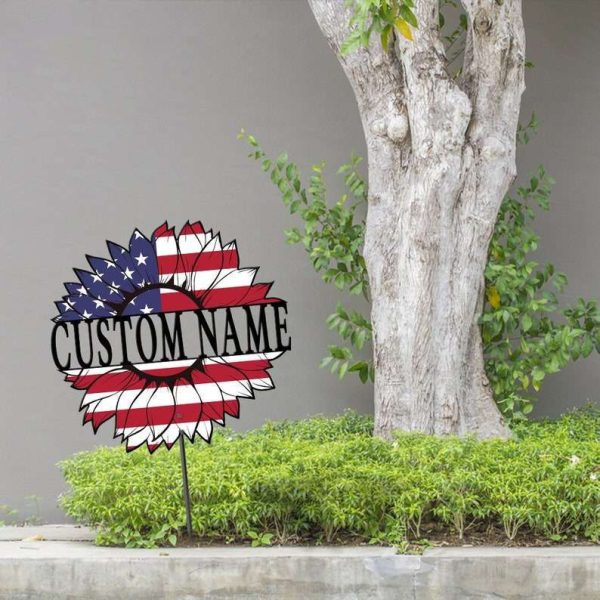 Personalized Patriotic Sunflower Garden Yard Stakes Decorative Custom Metal Sign