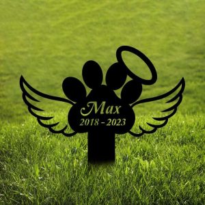 Personalized Paw With Wings Memorial Sign Yard Stakes Pet Grave Marker Cemetery Decor Custom Metal Sign