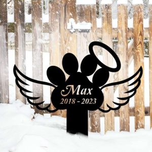 Personalized Paw With Wings Memorial Sign Yard Stakes Pet Grave Marker Cemetery Decor Custom Metal Sign 2