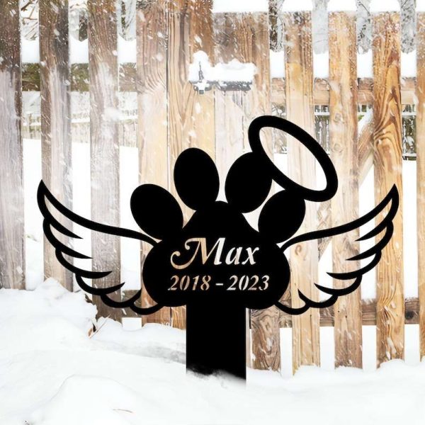 Personalized Paw With Wings Memorial Sign Yard Stakes Pet Grave Marker Cemetery Decor Custom Metal Sign