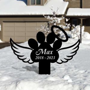 Personalized Paw With Wings Memorial Sign Yard Stakes Pet Grave Marker Cemetery Decor Custom Metal Sign 3