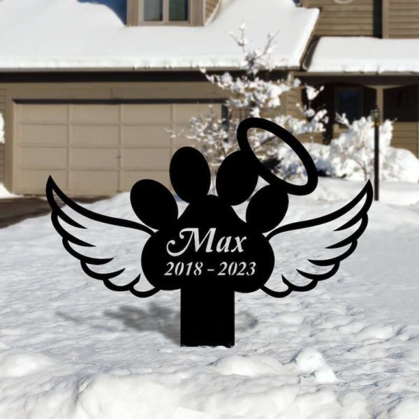 Personalized Paw With Wings Memorial Sign Yard Stakes Pet Grave Marker Cemetery Decor Custom Metal Sign