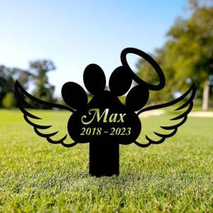 Personalized Paw With Wings Memorial Sign Yard Stakes Pet Grave Marker Cemetery Decor Custom Metal Sign 4