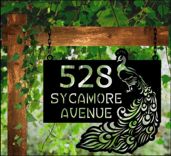 Personalized Peacock Decor Hanging Address Sign House Number Plaque Custom Metal Sign