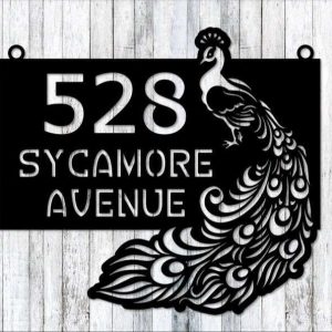 Personalized Peacock Decor Hanging Address Sign House Number Plaque Custom Metal Sign