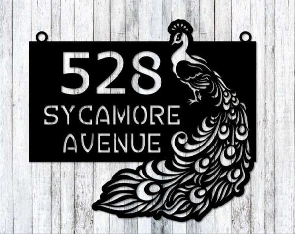 Personalized Peacock Decor Hanging Address Sign House Number Plaque Custom Metal Sign