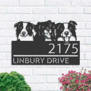 Personalized Peeking Dogs Border Collie Address Sign House Number Plaque Custom Metal Sign 1